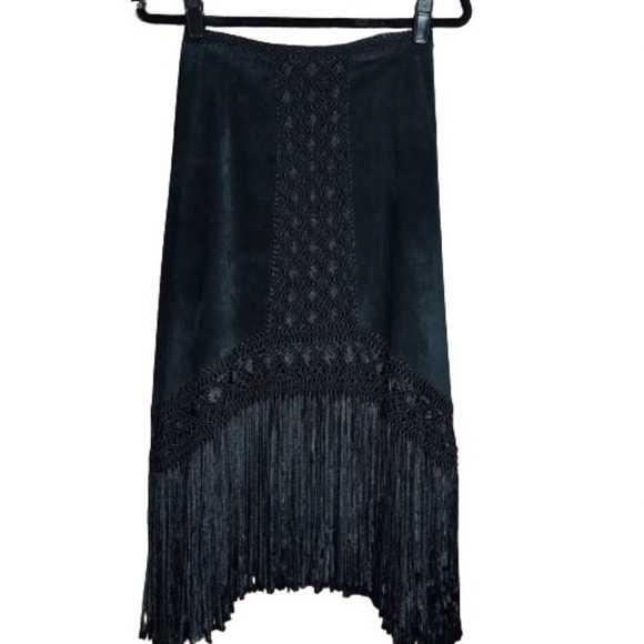 Fabulous - Claudia Roldani Western Suede skirt with  Fringe Midi Skirt - Picture 3 of 10